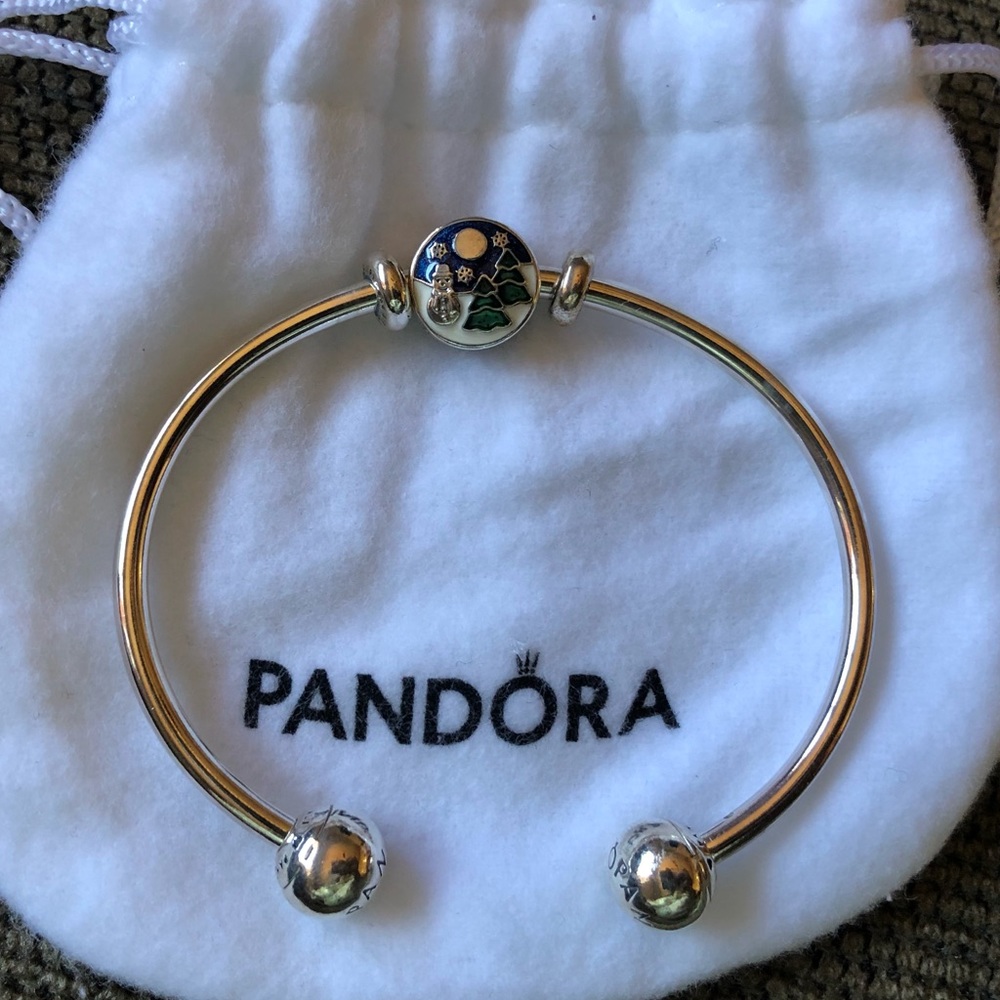 Pandora Bangle Bracelet w/ a winter Pandora Charm